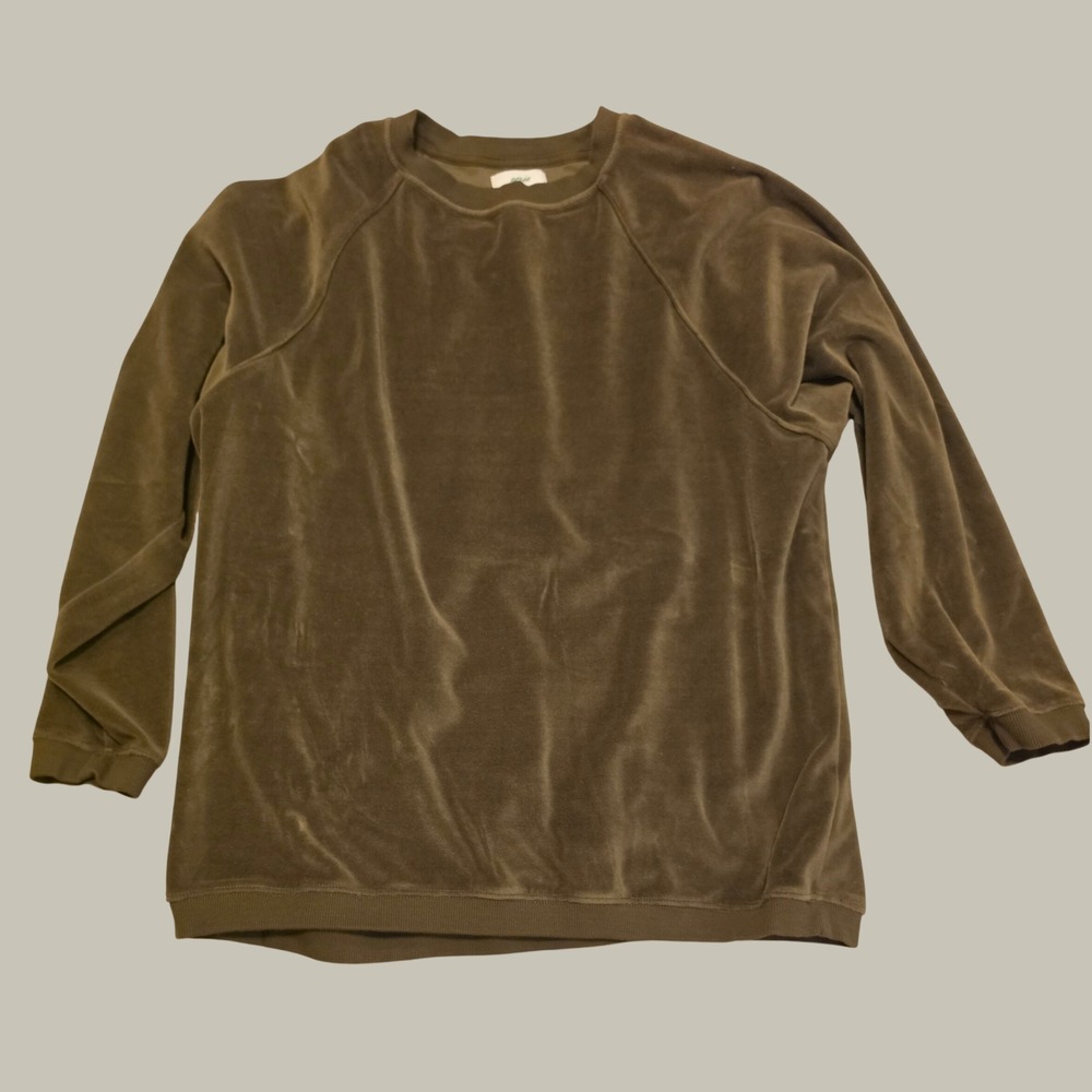 Aerie Olive Green Velour Raglan Sleeve Crewneck Sweatshirt Small